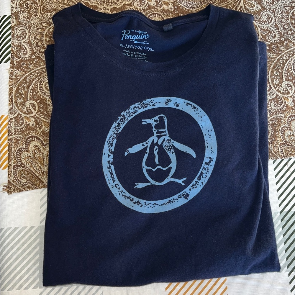 Original Penguin Tee Mens Size XL Dark Blue/Light Blue Classic Penguin Design